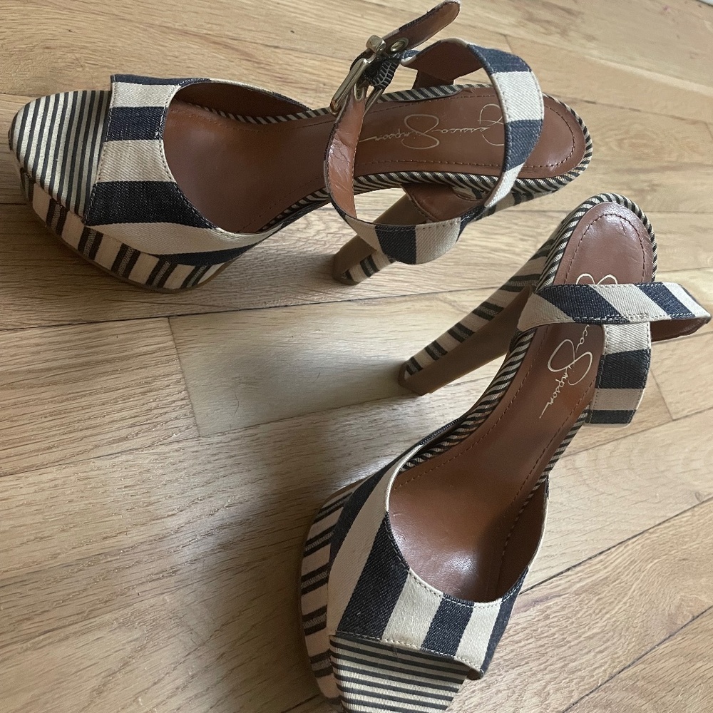 Jessica Simpson Black and Cream Striped Heels
